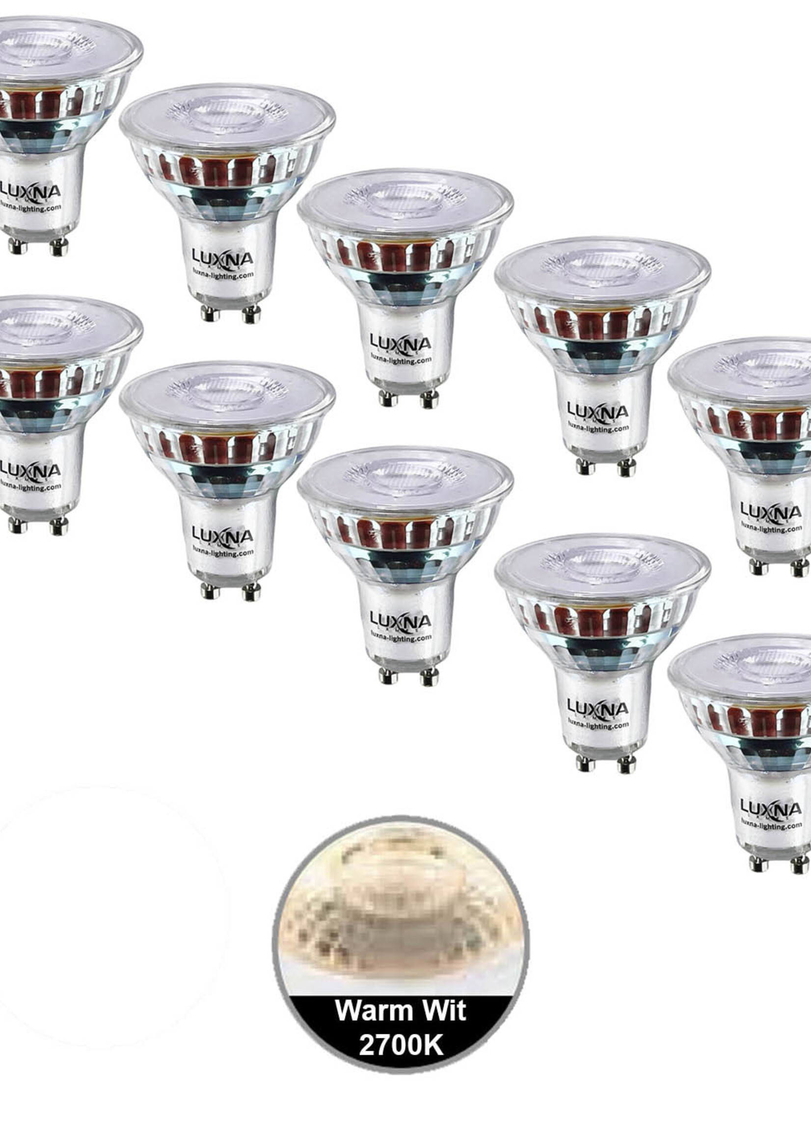 Pak van 10 stuks LED spot 5W, GU10, Dimbaar, Warm Wit, vervangt 50W