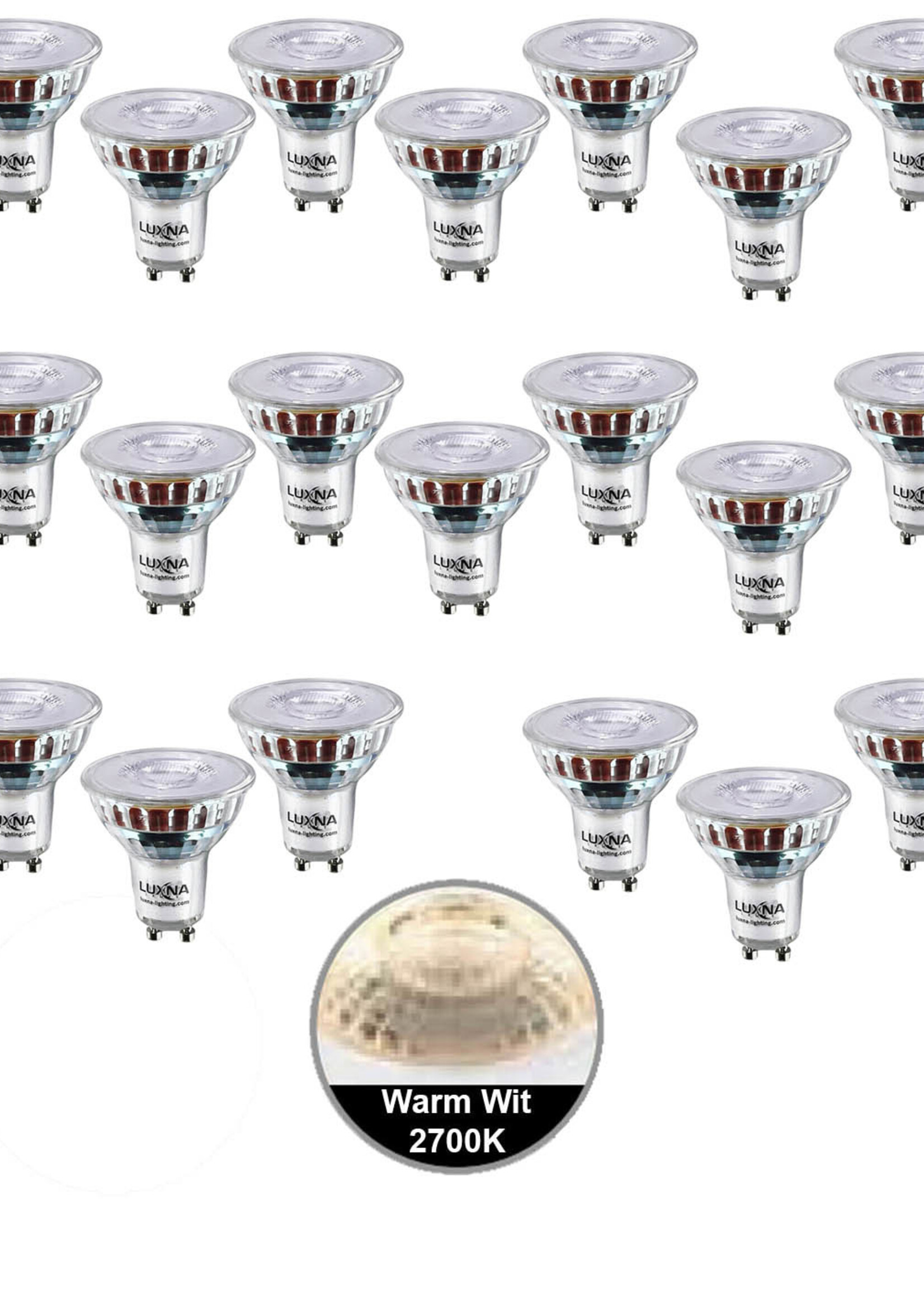 Pak van 20 stuks LED spot 5W, GU10, Dimbaar, Warm Wit, vervangt 50W