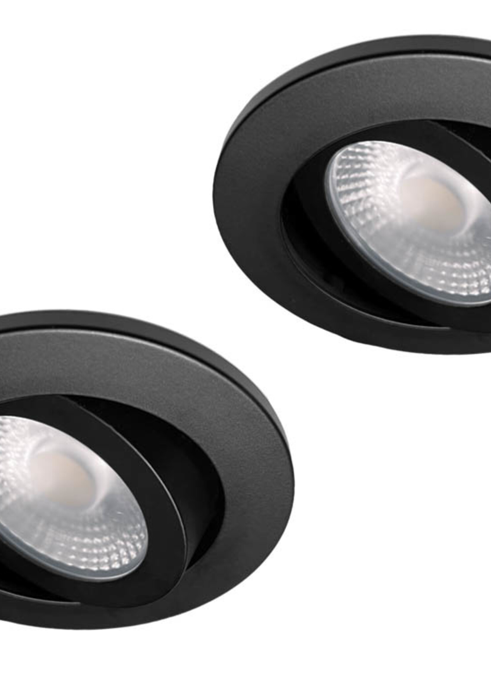 Set van 2 Badkamer LEDspot Rome IP65, 6 Watt, Dimbaar, kantelbaar, Zwarte uitvoering, Warm wit licht