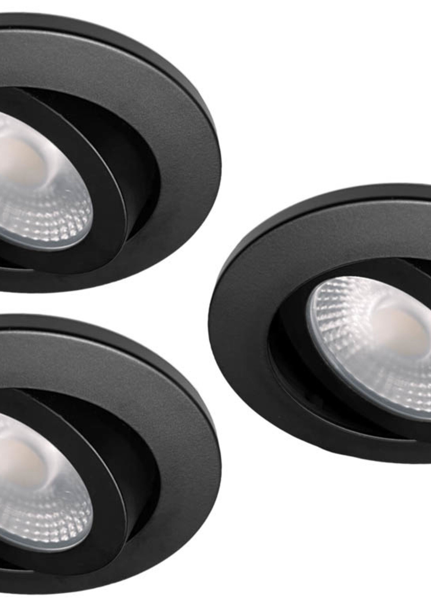 Set van 3 Badkamer LEDspot Rome IP65, 6 Watt, Dimbaar, kantelbaar, Zwarte uitvoering, Warm wit licht