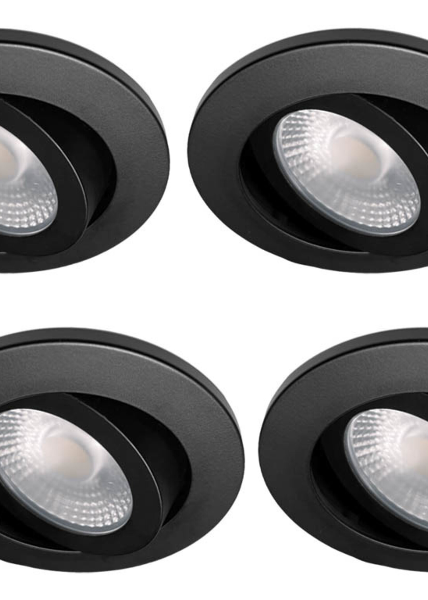 Set van 4 Badkamer LEDspot Rome IP65, 6 Watt, Dimbaar, kantelbaar, Zwarte uitvoering, Warm wit licht