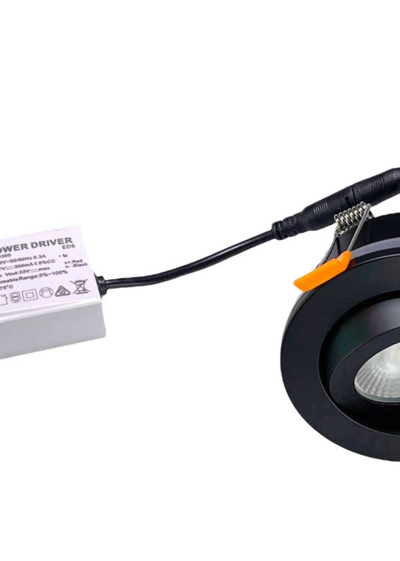 Set van 6 Badkamer LEDspot Rome IP65, 6 Watt, Dimbaar, kantelbaar, Zwarte uitvoering, Warm wit licht