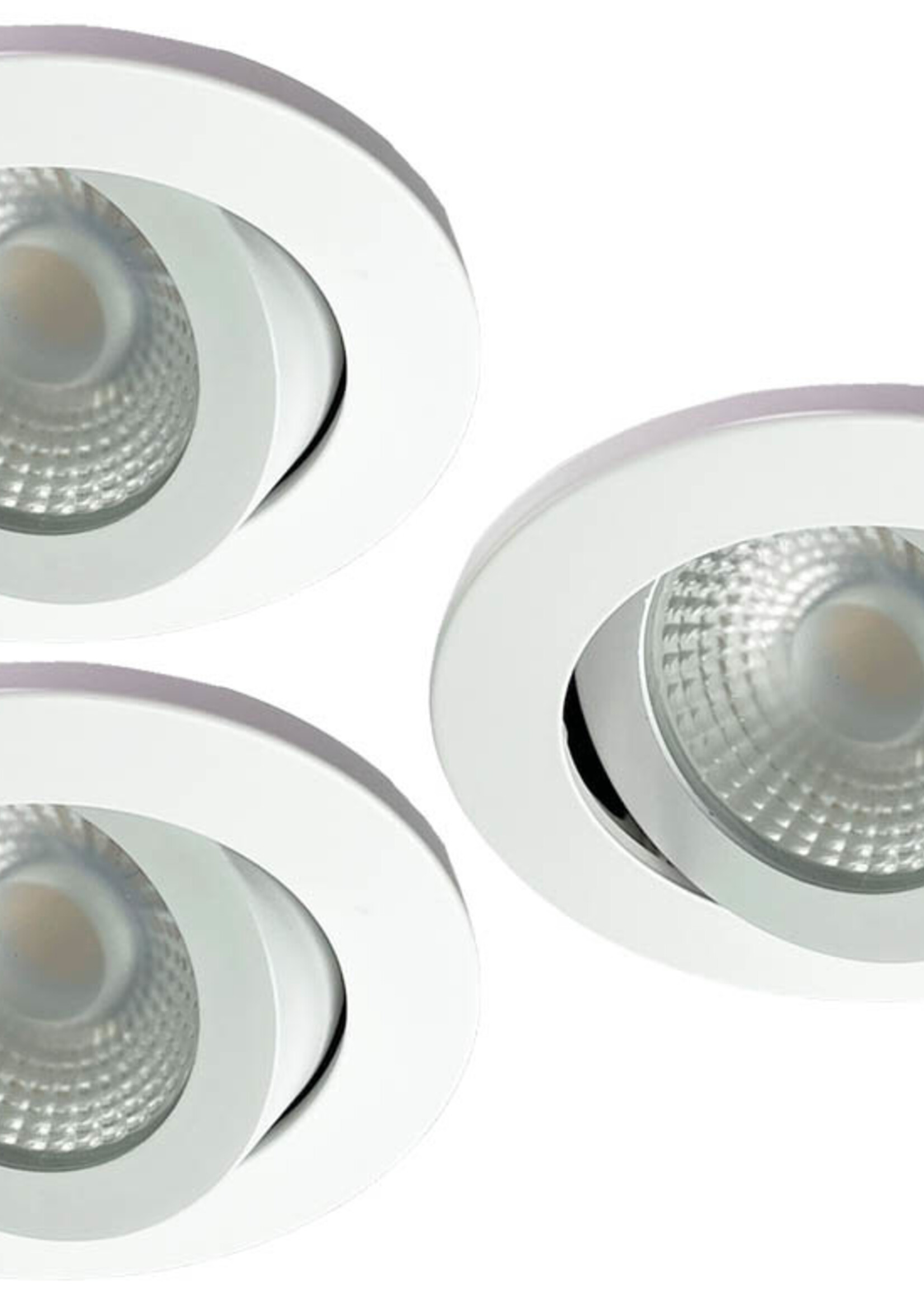 Set van 3 Badkamer LEDspot Rome IP65, 6 Watt, Dimbaar, kantelbaar, Witte uitvoering, Warm wit licht