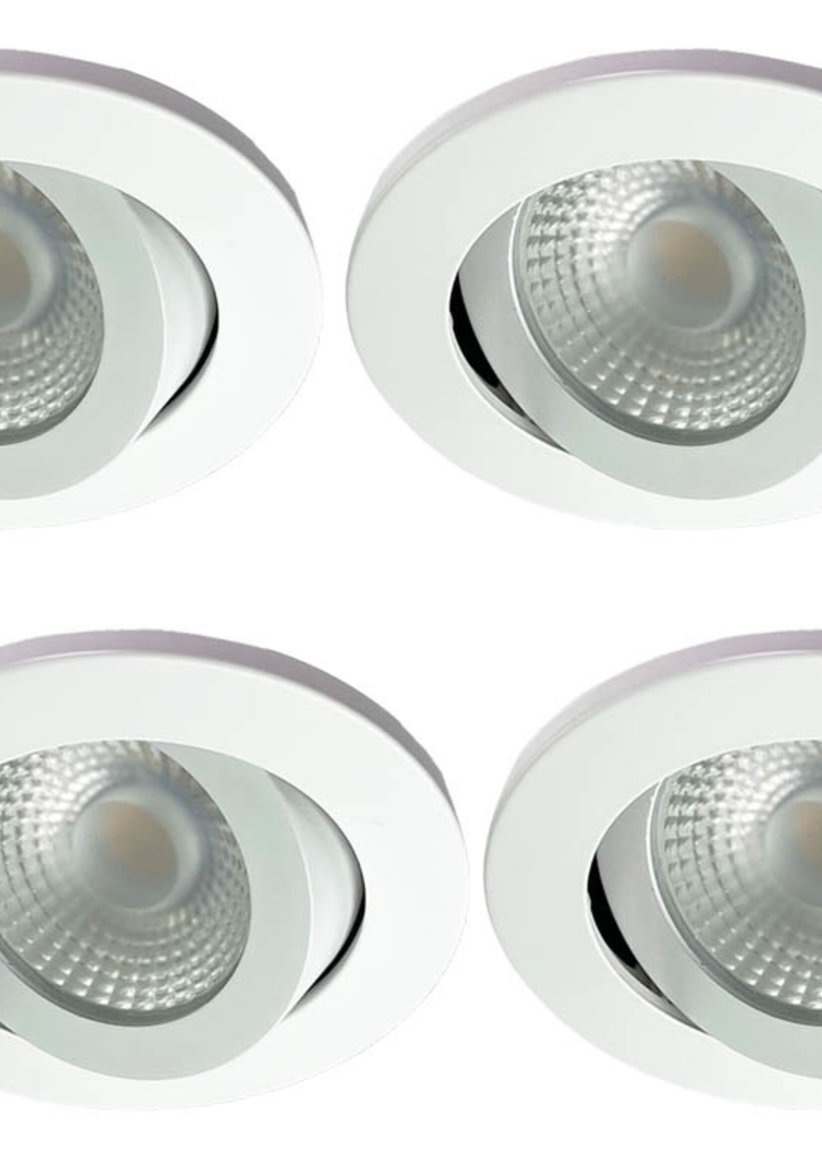 Set van 4 Badkamer LEDspot Rome IP65, 6 Watt, Dimbaar, kantelbaar, Witte uitvoering, Warm wit licht