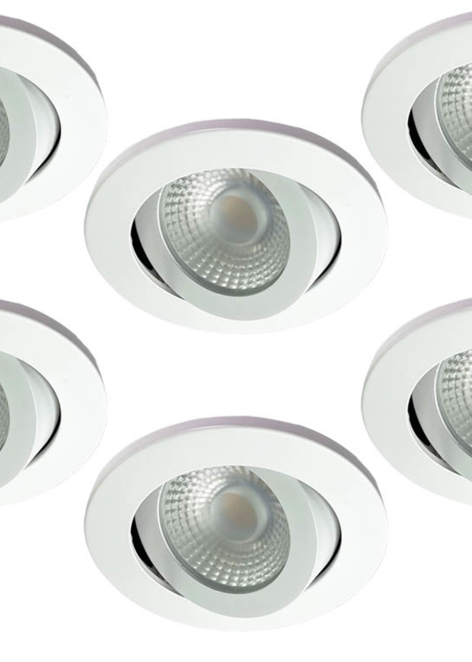 Set van 6 Badkamer LEDspot Rome IP65, 6 Watt, Dimbaar, kantelbaar, Witte uitvoering, Warm wit licht