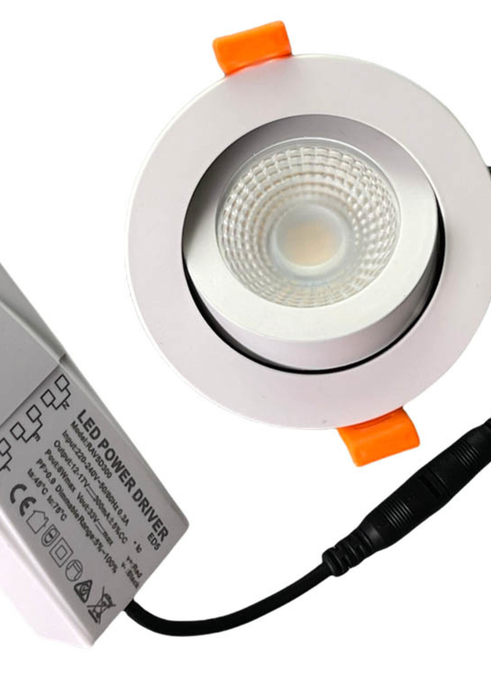 Set van 6 Badkamer LEDspot Rome IP65, 6 Watt, Dimbaar, kantelbaar, Witte uitvoering, Warm wit licht