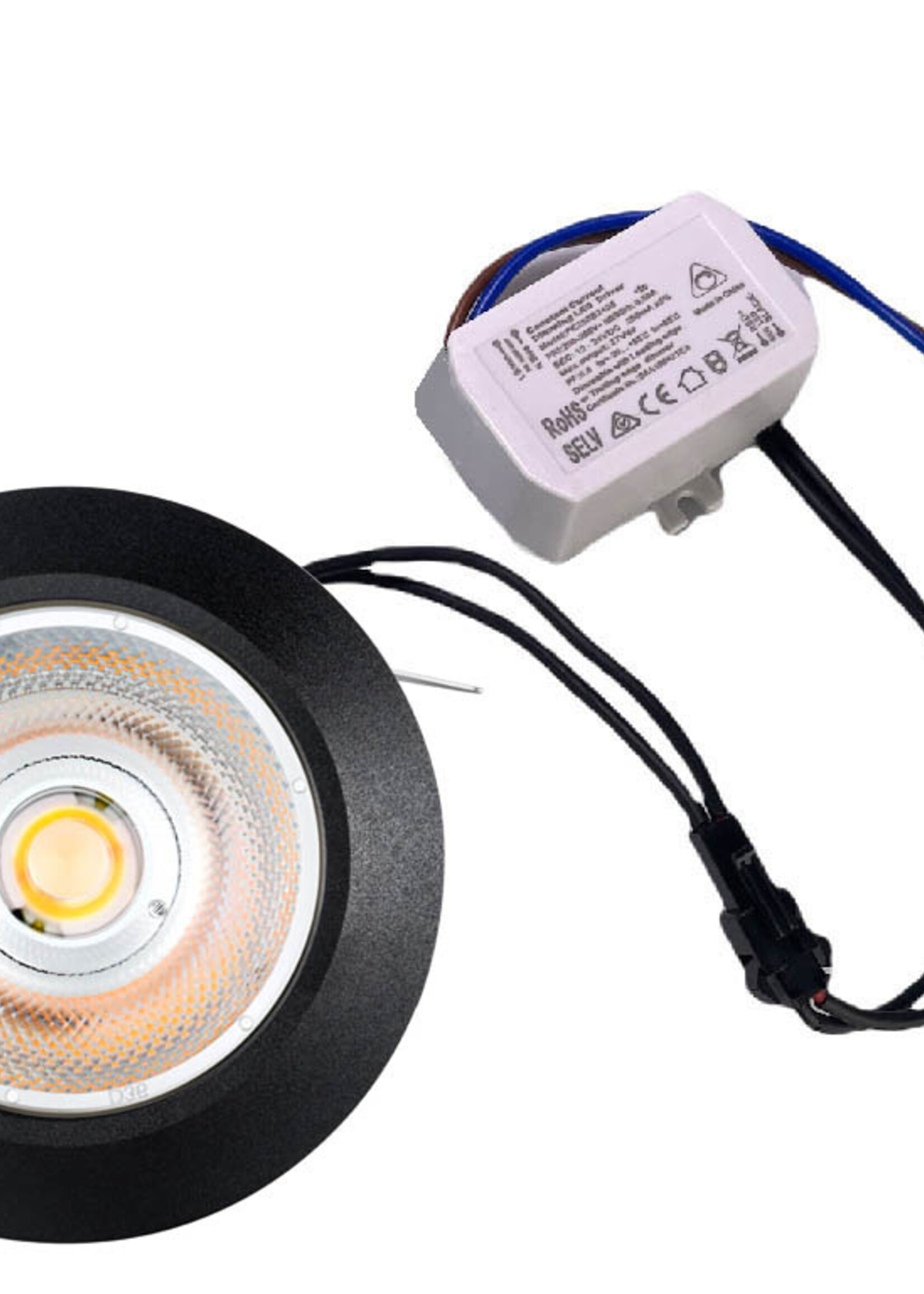Set van 2 Inbouw LEDspot Riga, 6 Watt, IP44, Dim to warm, Zwarte uitvoering