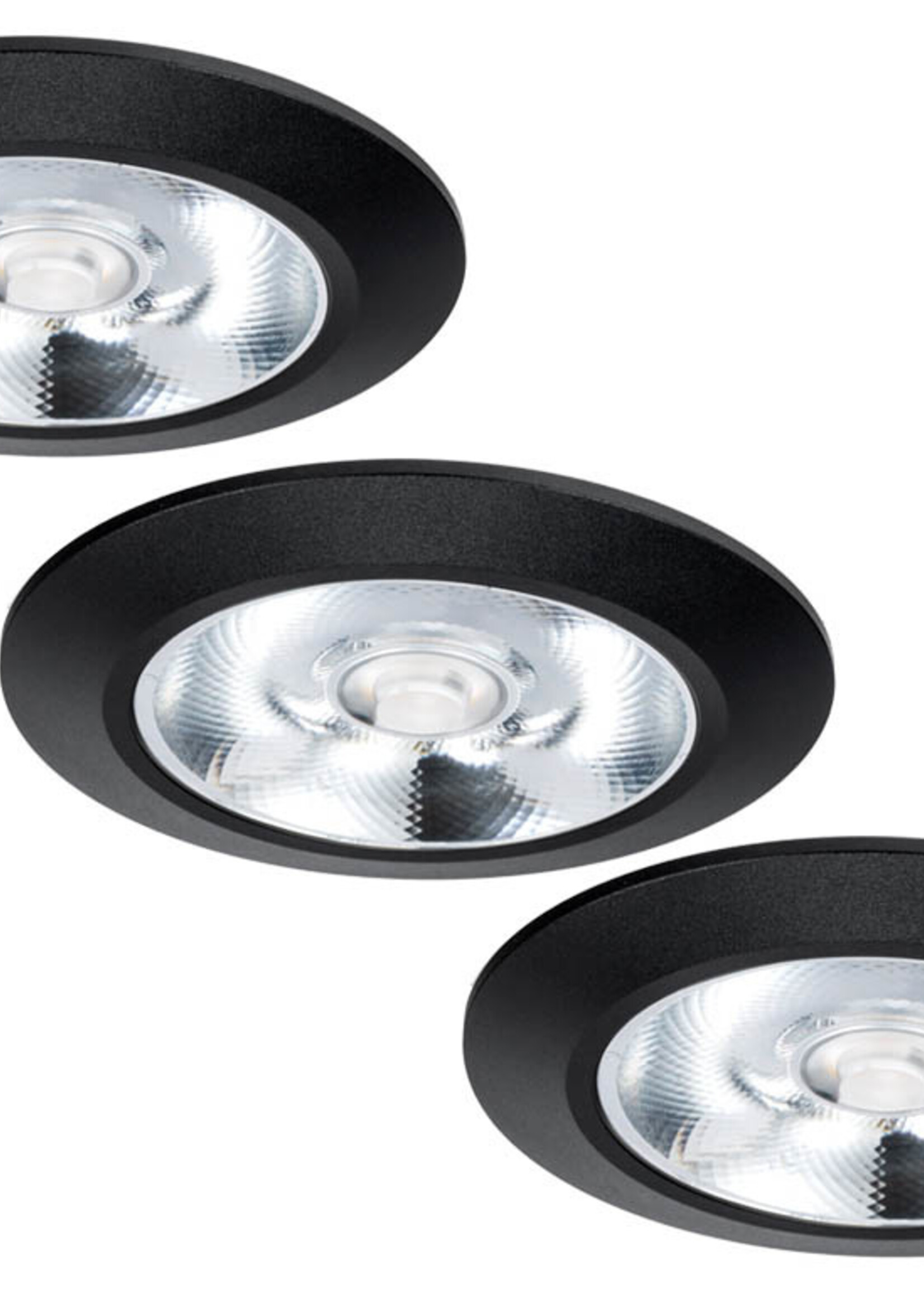 Set van 3 Inbouw LEDspot Riga, 6 Watt, IP44, Dim to warm, Zwarte uitvoering