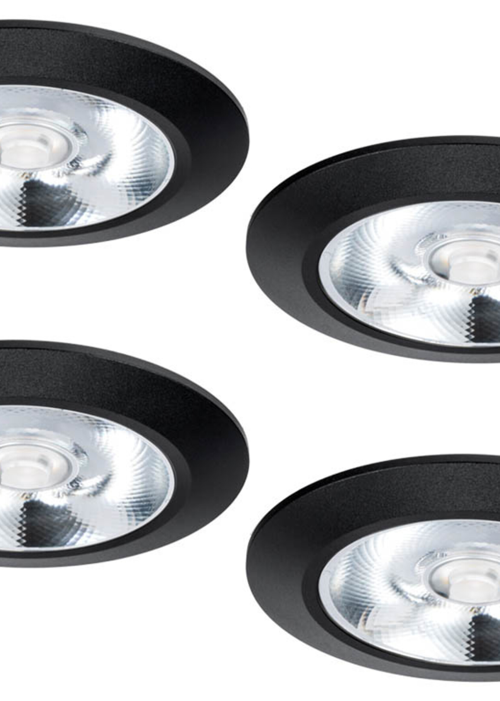 Set van 4 Inbouw LEDspot Riga, 6 Watt, IP44, Dim to warm, Zwarte uitvoering