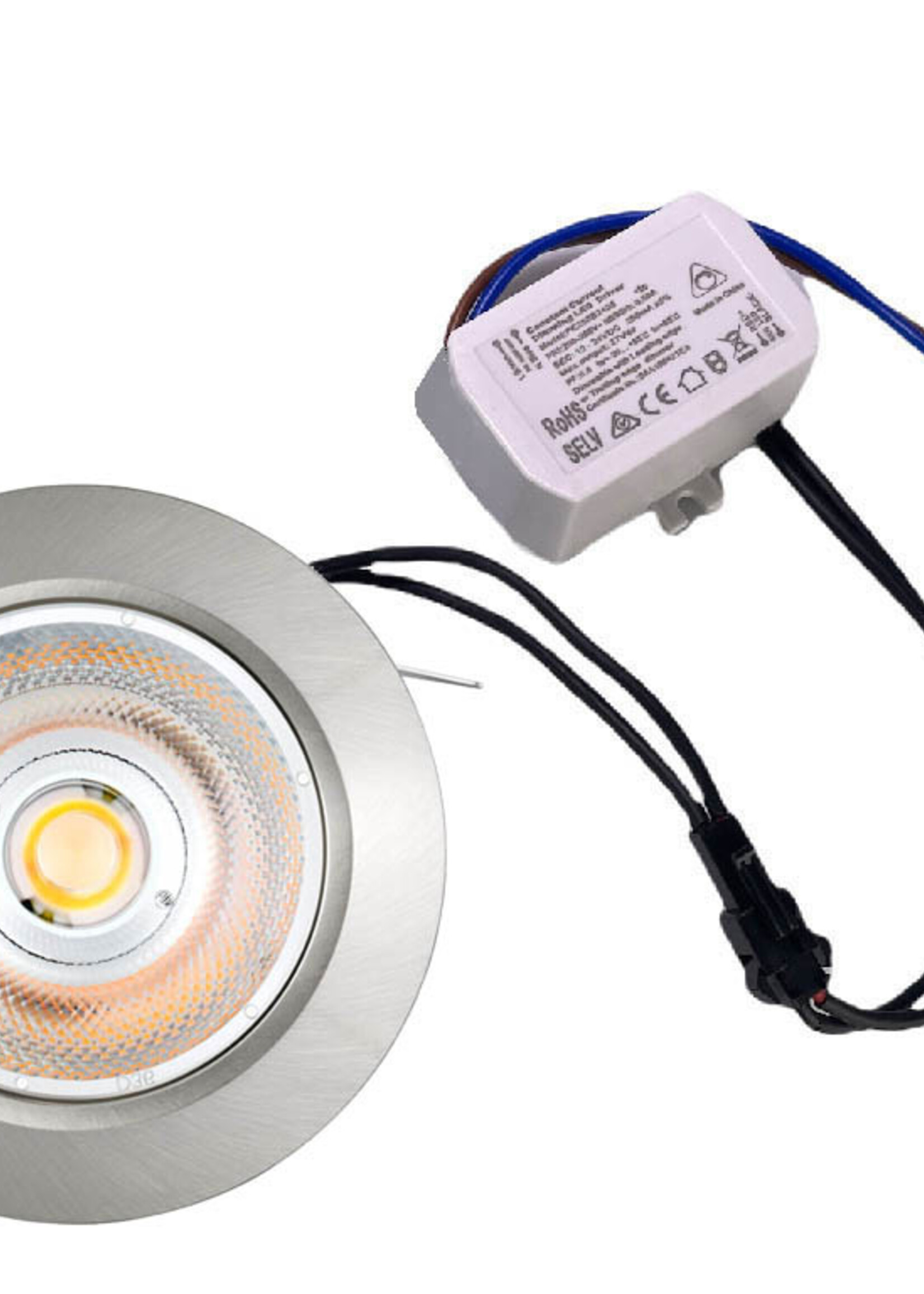 Set van 2 Inbouw LEDspot Riga, 6 Watt, IP44, Dim to warm, Rvs kleur
