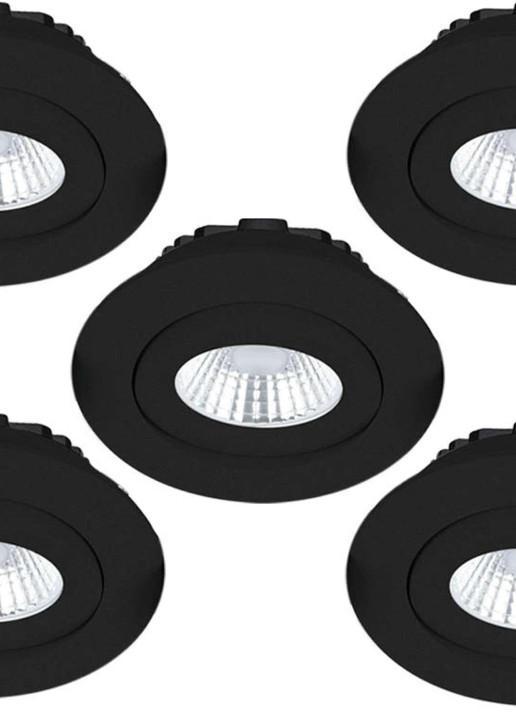 Set van 5 Inbouw Ledspot Praag zwart, 5 Watt, Dimbaar, Warm Wit licht , IP44