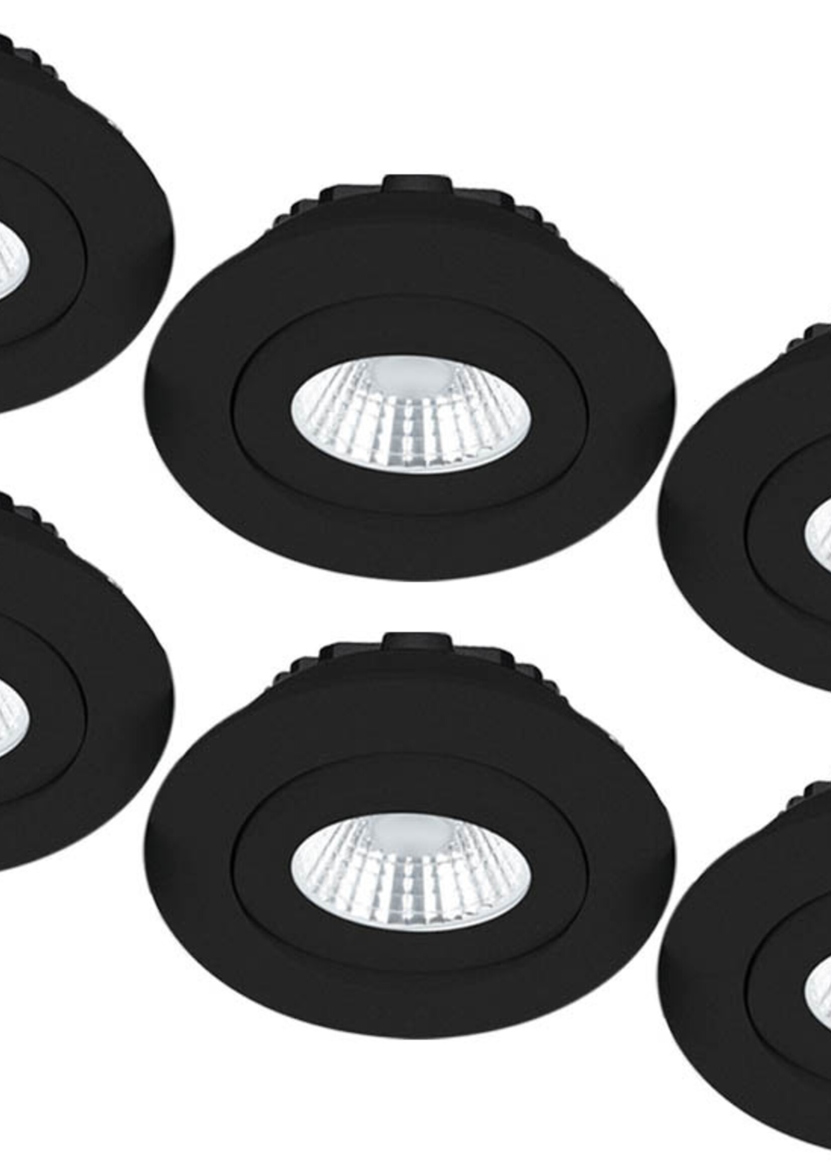 Set van 6 Inbouw Ledspot Praag zwart, 5 Watt, Dimbaar, Warm Wit licht , IP44