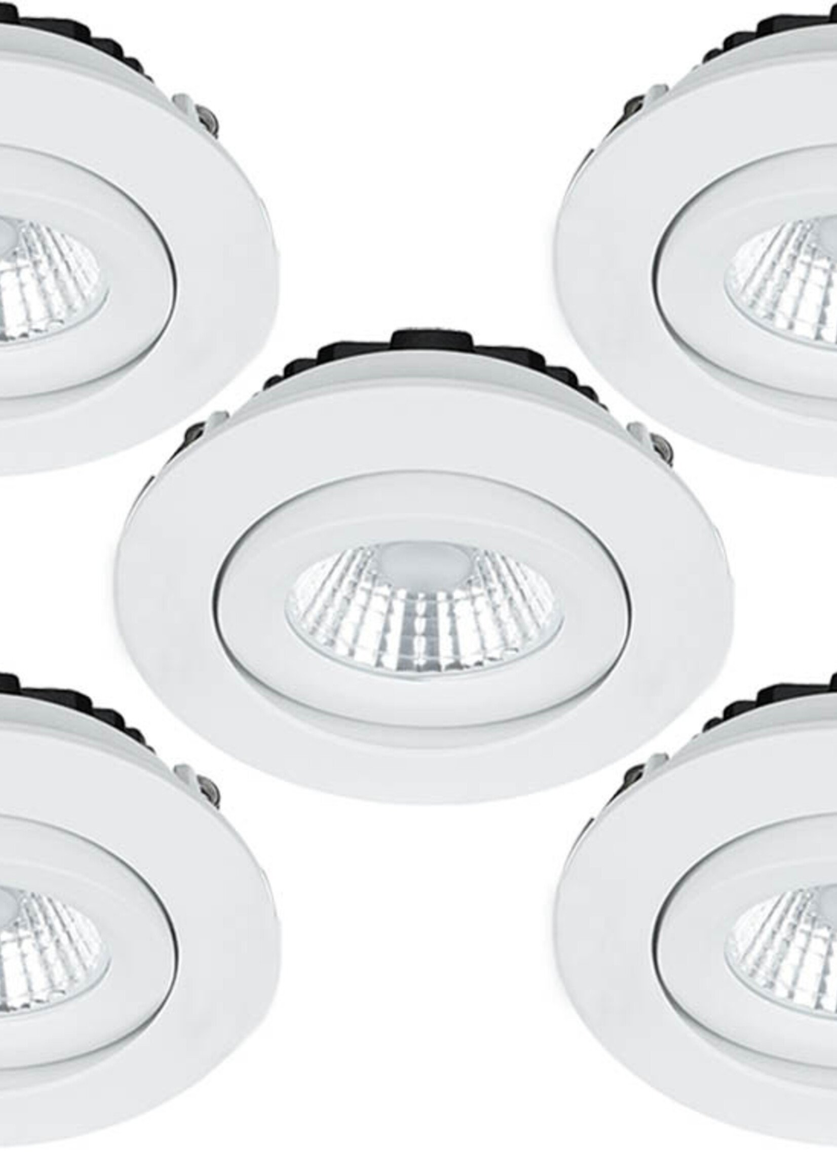 Set van 5 Inbouw Ledspot Praag Wit, 5 Watt, Dimbaar, Warm Wit licht , IP44