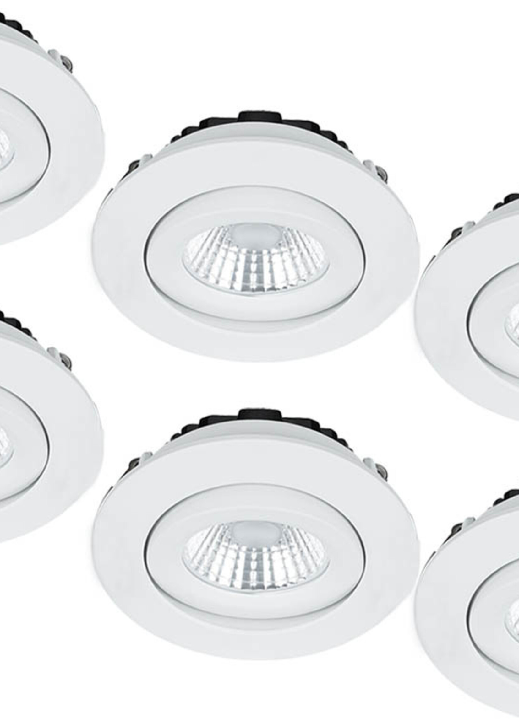 Set van 6 Inbouw Ledspot Praag Wit, 5 Watt, Dimbaar, Warm Wit licht , IP44