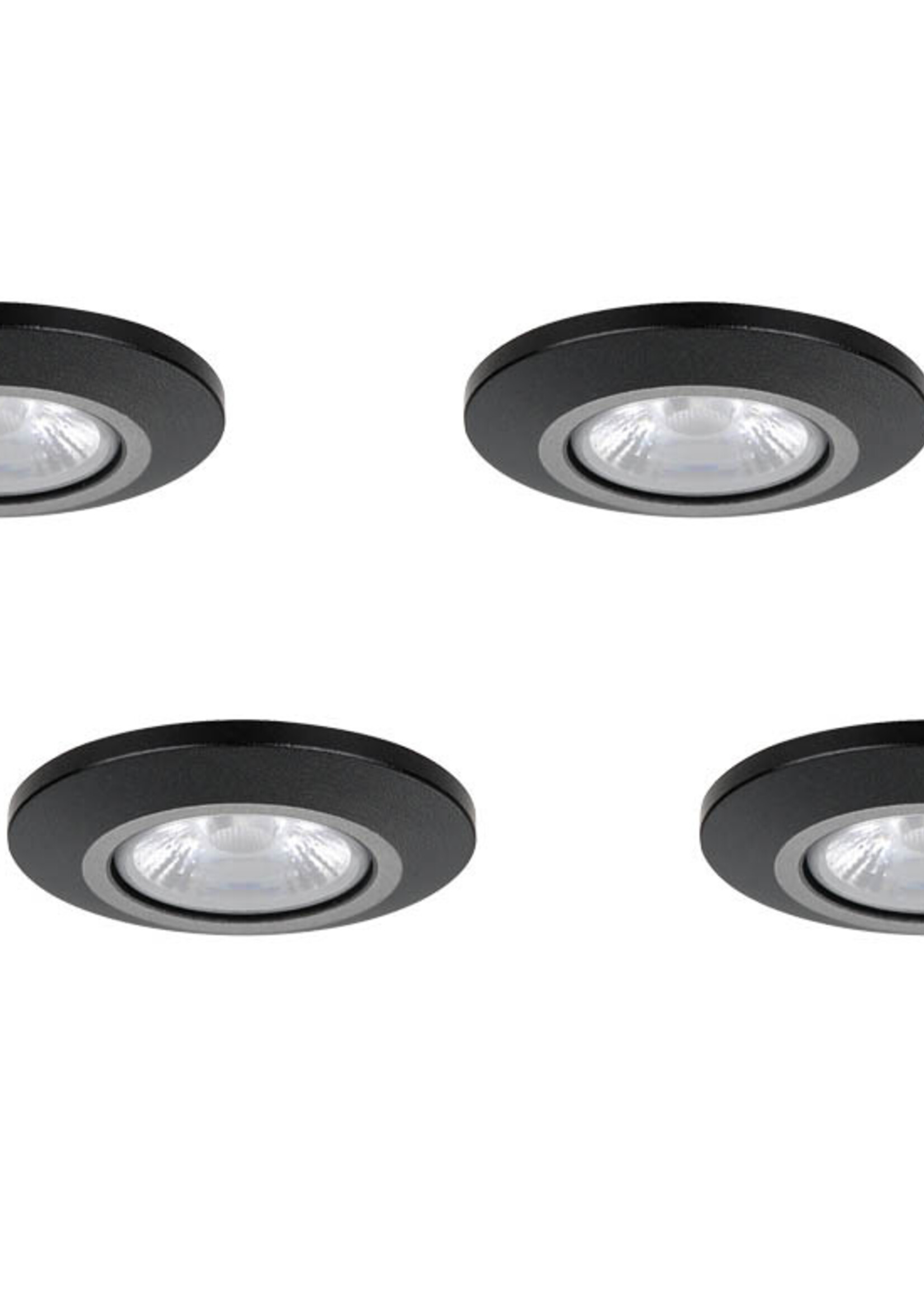 Set van 4 Inbouw Micro Ledspotjes Bern 1,2 watt IP65 Dimbaar zwart