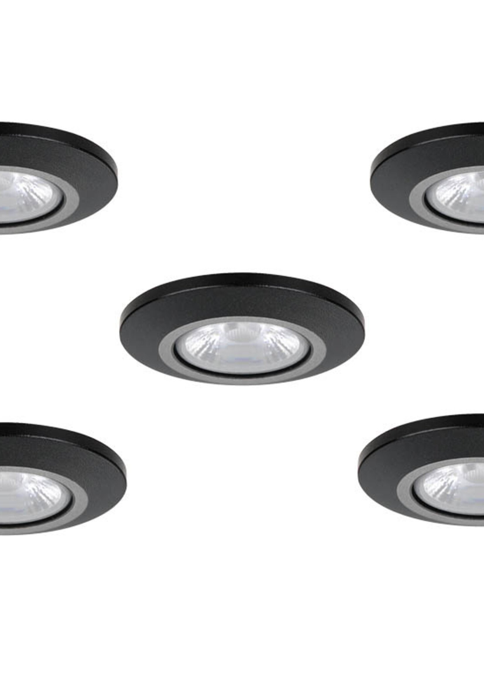 Set van 5 Inbouw Micro Ledspotjes Bern 1,2 watt IP65 Dimbaar zwart