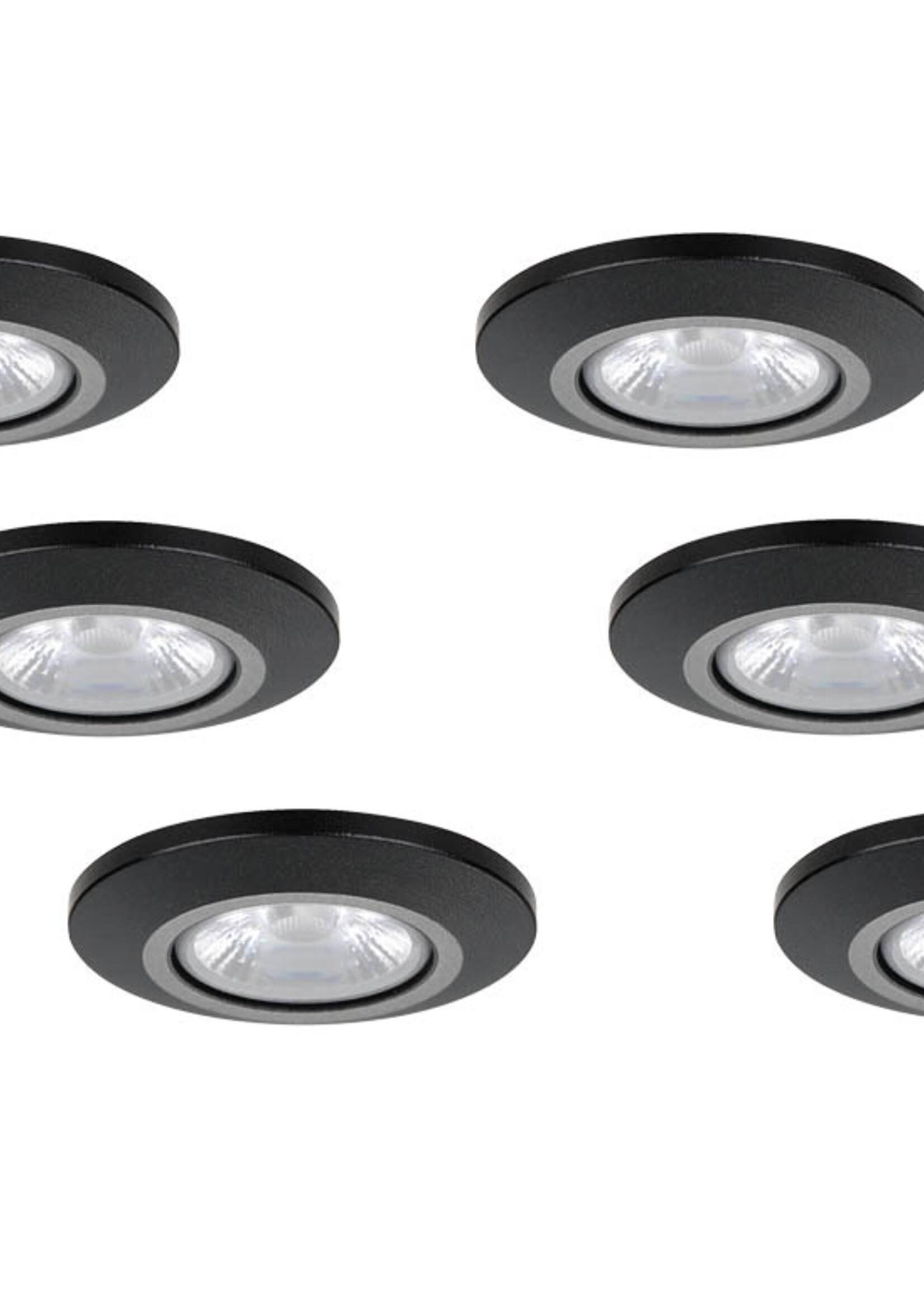 Set van 6 Inbouw Micro Ledspotjes Bern 1,2 watt IP65 Dimbaar zwart