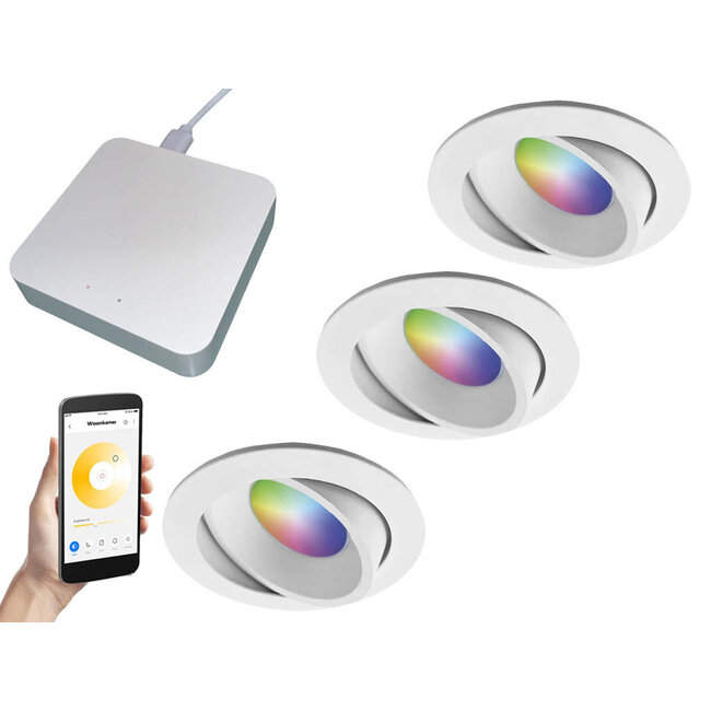 Starterset Smartverlichting :  3x Kleuren inbouw spots met Bridge -