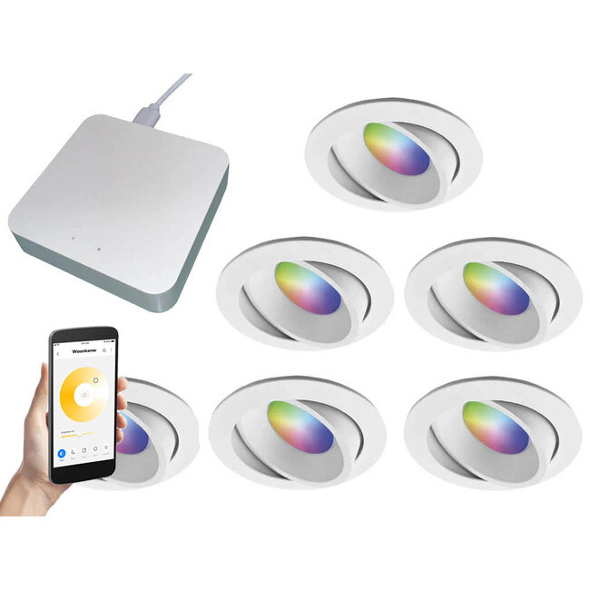 Starterset Smartverlichting :  6x Kleuren inbouw spots met Bridge