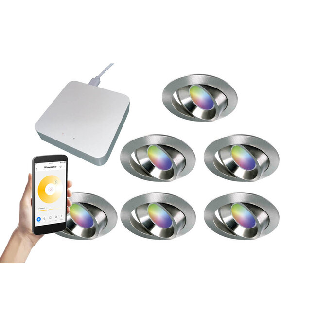 Starterset Smartverlichting :  6x Kleuren inbouw spots met Bridge