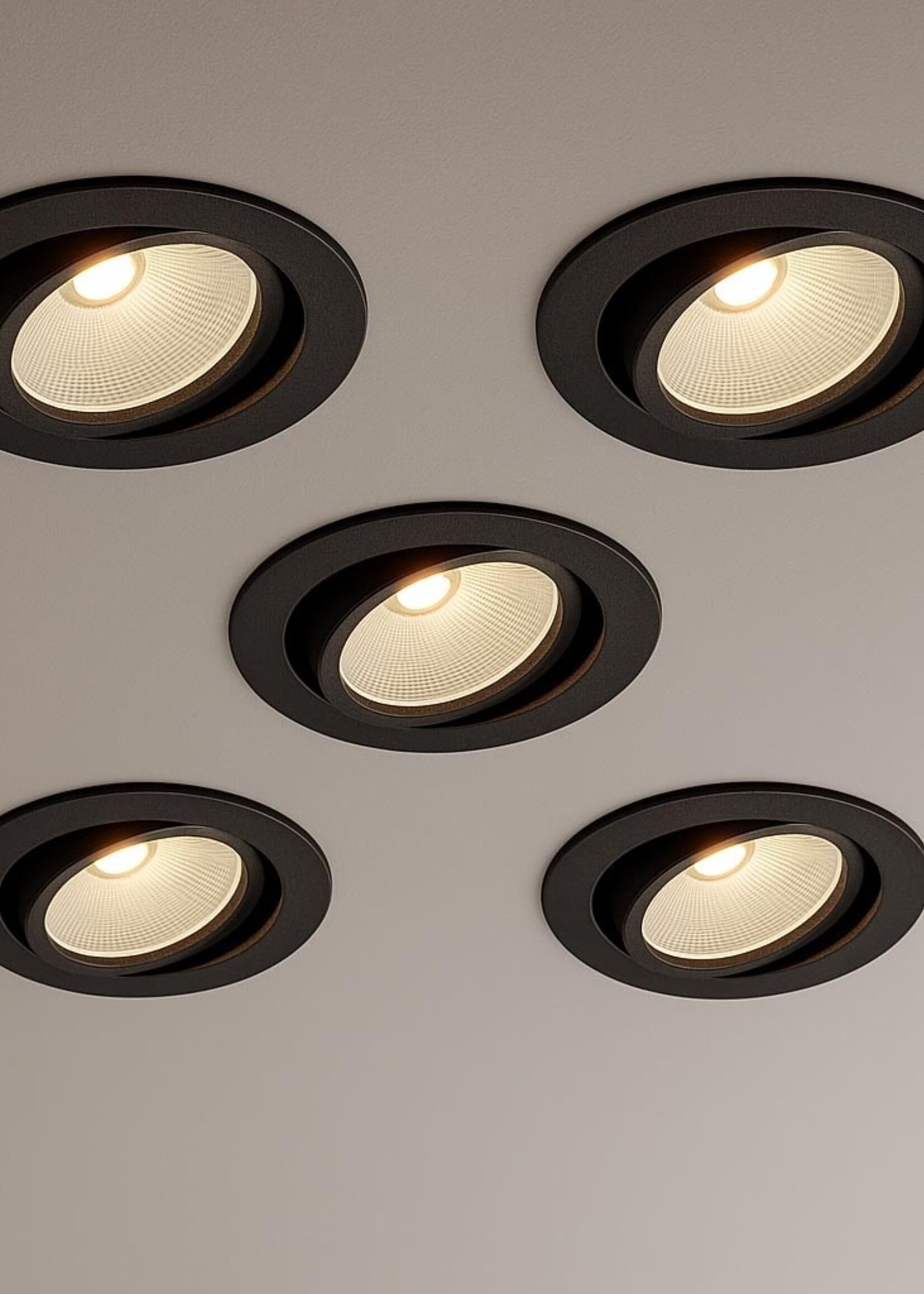 Set van 5 Zwarte Inbouw Ledspot Oslo, 6 Watt, Dimbaar Warm Wit IP44