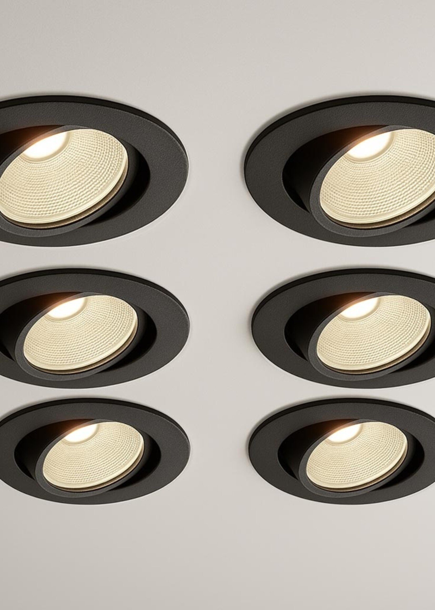 Set van 6 Zwarte Inbouw Ledspot Oslo, 6 Watt, Dimbaar Warm Wit IP44