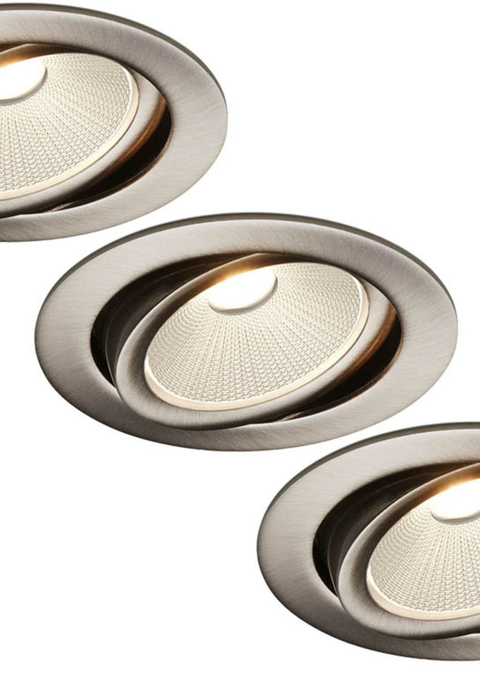 Set van 3 Rvs kleur Inbouw Ledspot Oslo, 6 Watt, Dimbaar Warm Wit IP44
