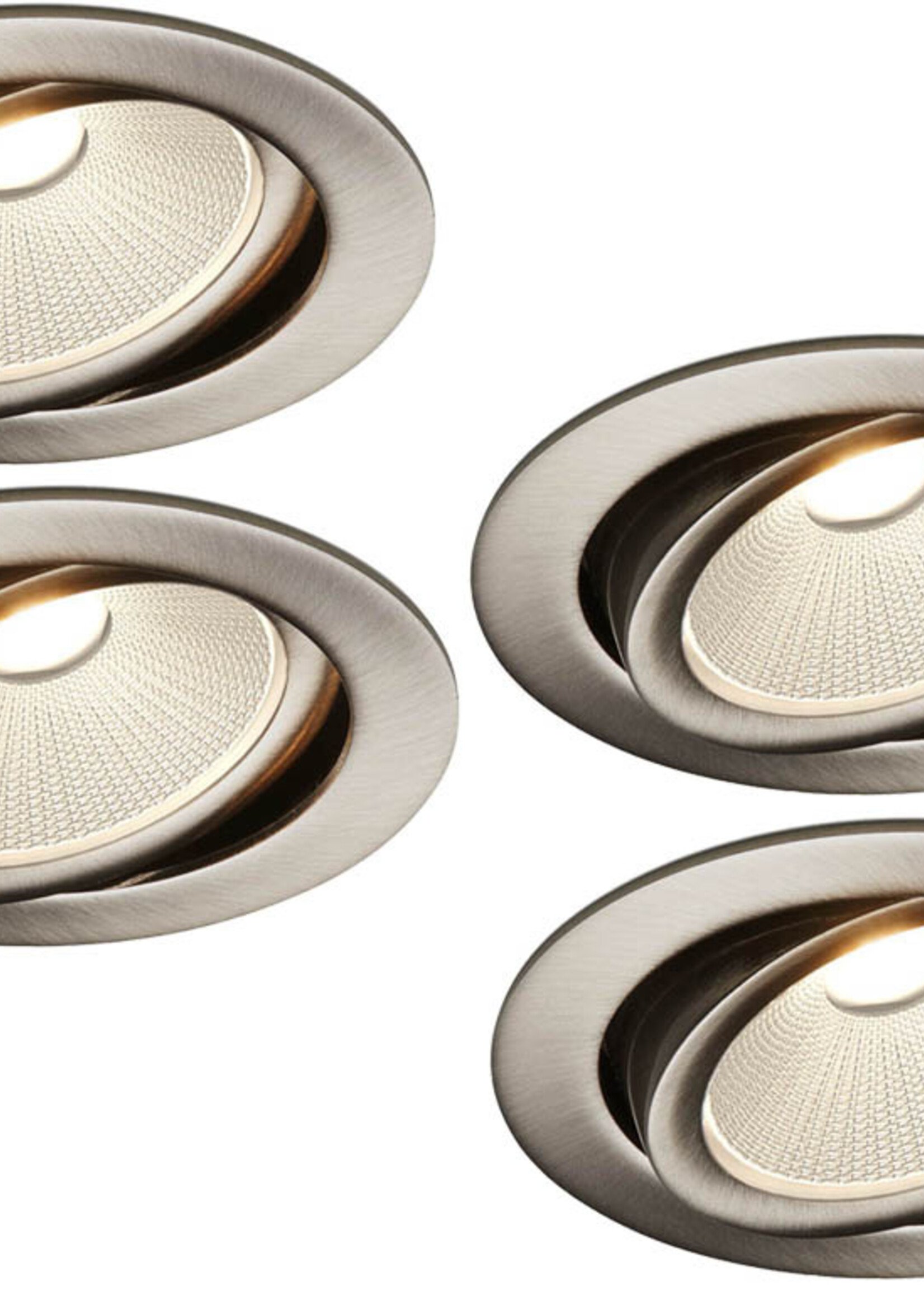 Set van 4 Rvs kleur Inbouw Ledspot Oslo, 6 Watt, Dimbaar Warm Wit IP44
