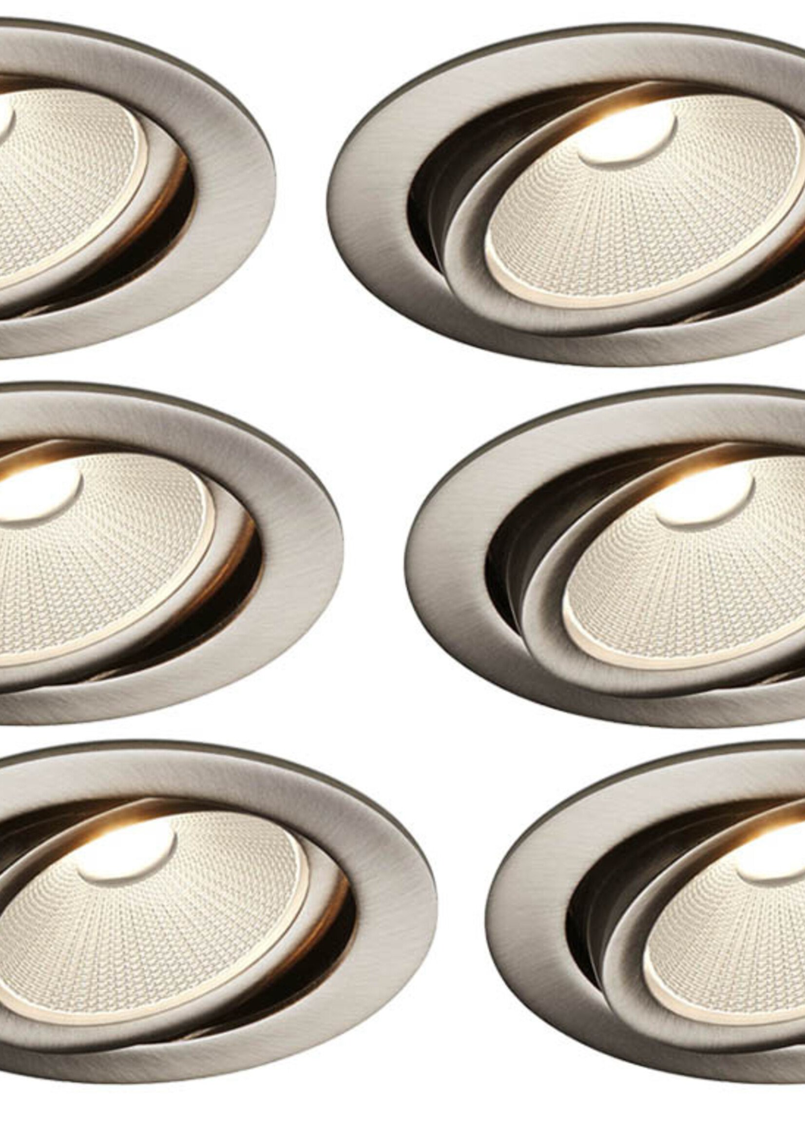 Set van 6 Rvs kleur Inbouw Ledspot Oslo, 6 Watt, Dimbaar Warm Wit IP44