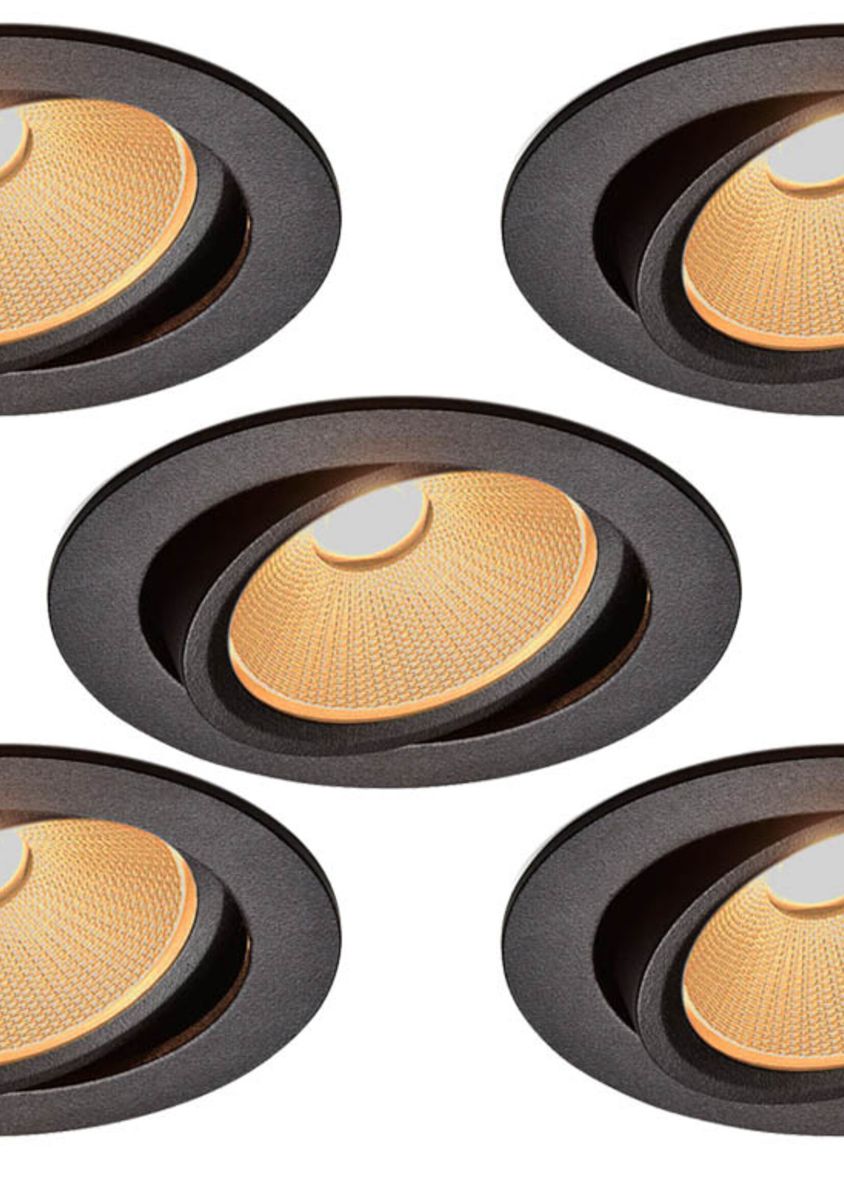 Set van 5 Zwarte Inbouw Ledspot Oslo, 6 Watt, Dim to Warm Wit IP44
