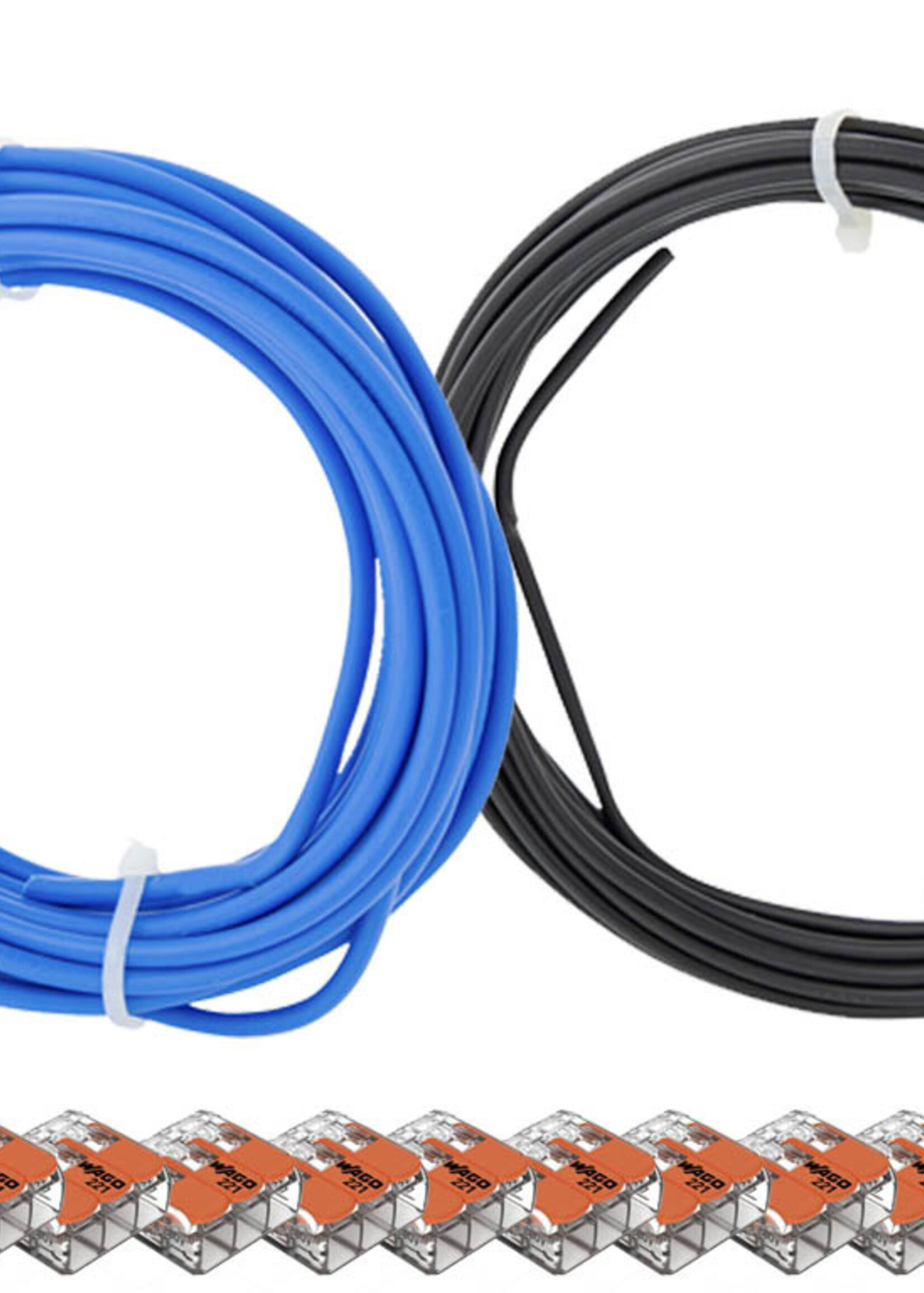 Set Installatiedraad  5 m blauw, zwart  met set Wago Lasklemmen