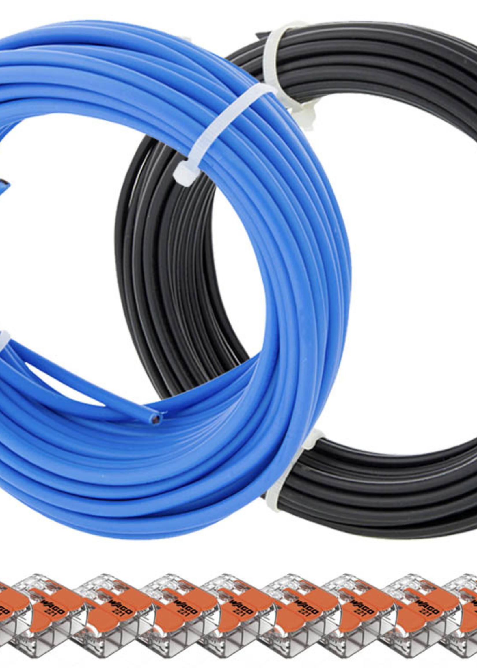 Set Installatiedraad  10 m blauw, zwart  met set Wago Lasklemmen