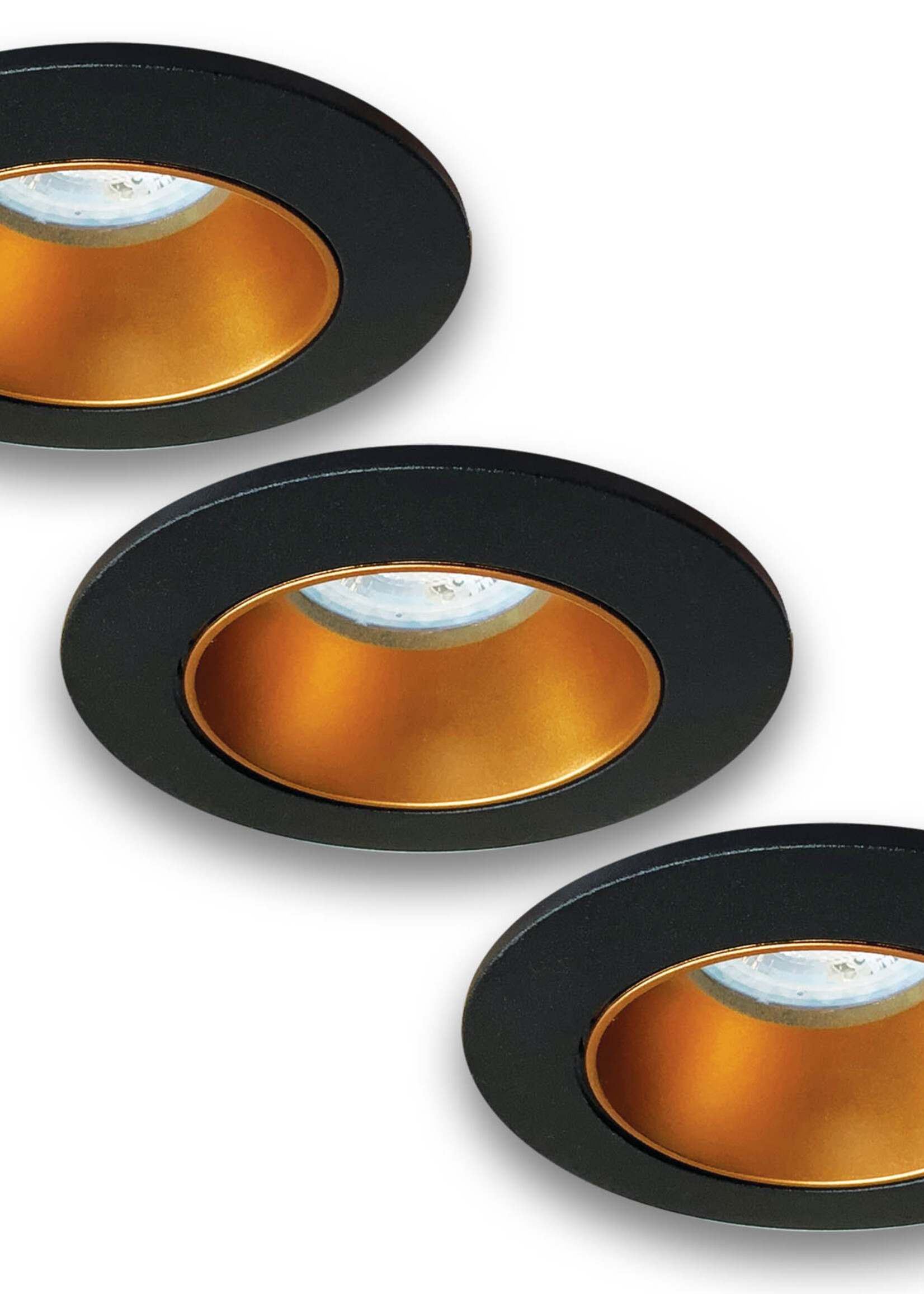 Set van 3 Zwart met goudkleur Inbouw Ledspot Aruba, 5 Watt
