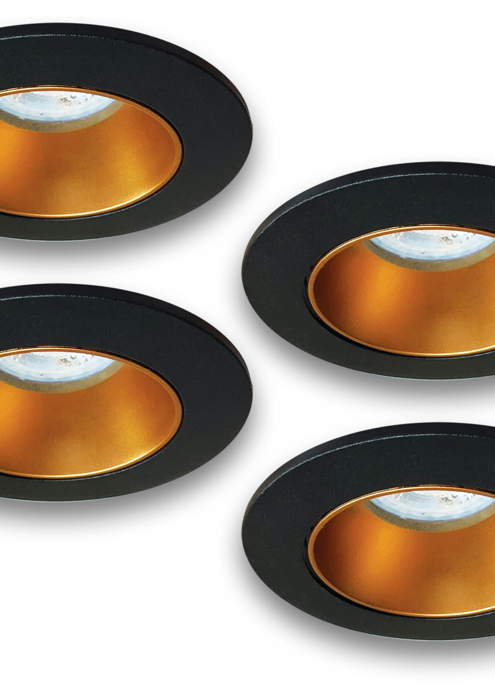 Set van 4 Zwart met goudkleur Inbouw Ledspot Aruba, 5 Watt