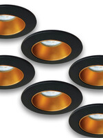 Set van 6 zwart met goudkleur Inbouw Ledspot Aruba, 5 Watt