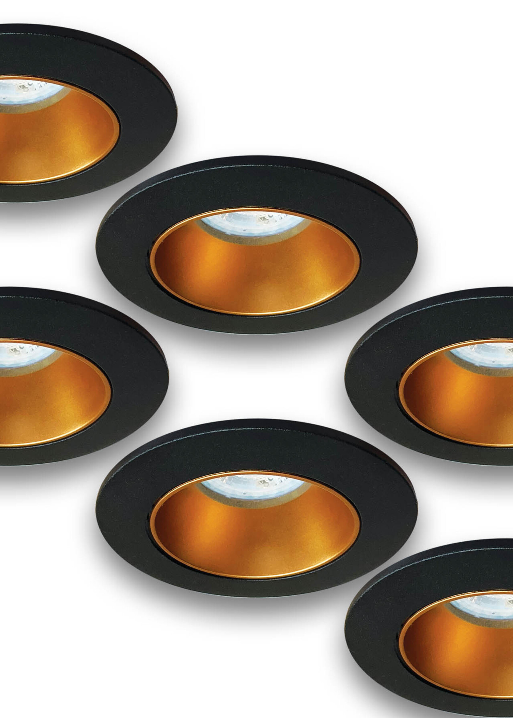 Set van 6 zwart met goudkleur Inbouw Ledspot Aruba, 5 Watt