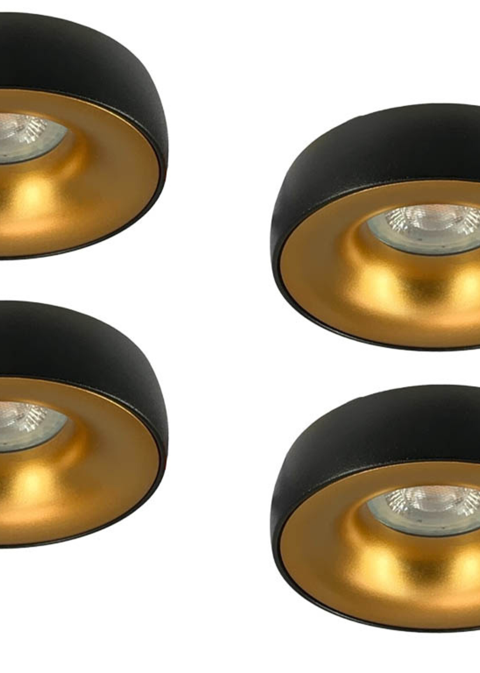 Set van 4 zwart met goudkleur Inbouw Ledspot Samos, 5 Watt