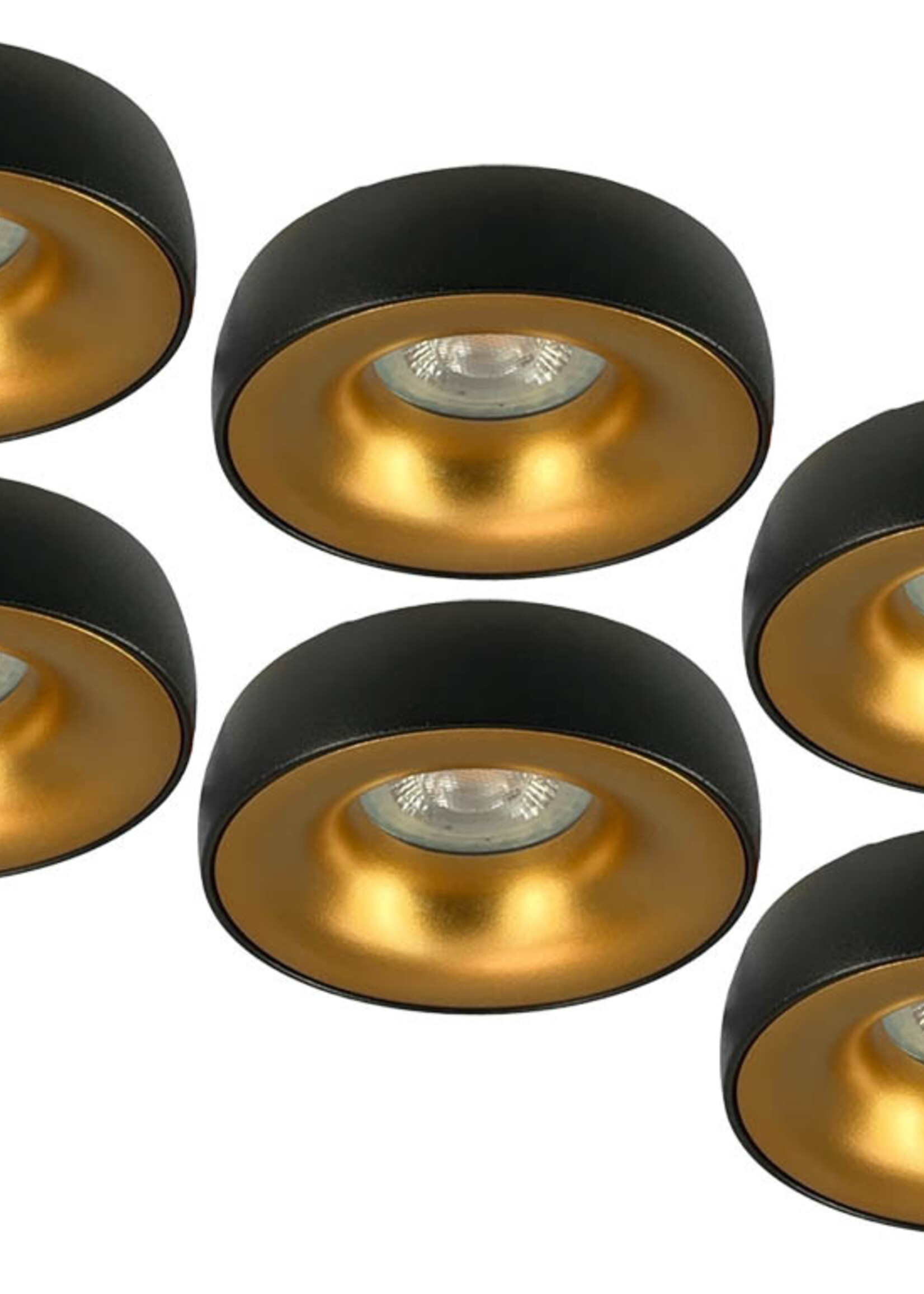 Set van 6 zwart met goudkleur Inbouw Ledspot Samos, 5 Watt