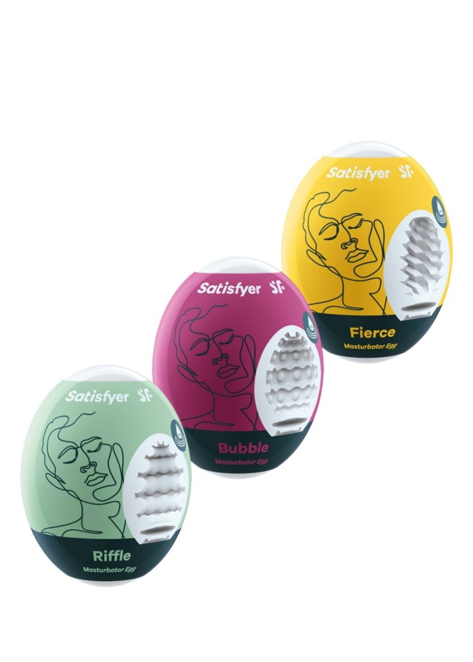 Satisfyer Ensemble d'oeufs de masturbateur (3 pièces) - Riffle, Bubble, Fierce