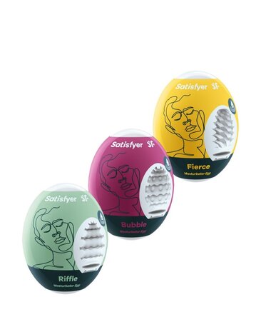 Satisfyer Masturbator-Ei-Set (3 Stück) – Masturbator Set Riffle/Bubble/Fierce