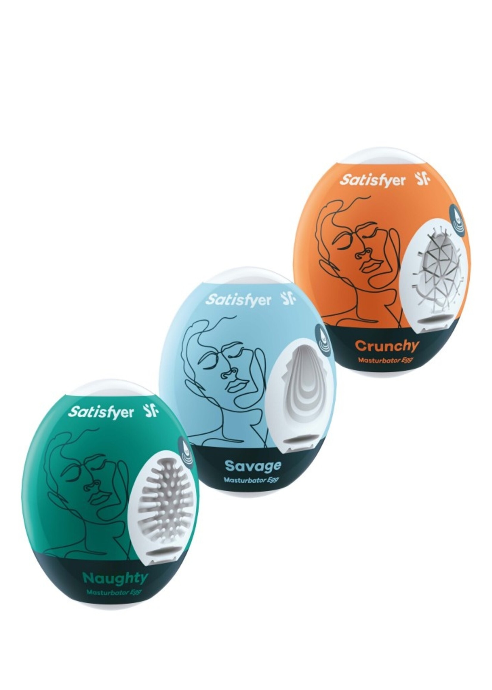 Satisfyer Ensemble d'oeufs de masturbateur (3 pièces) - Naughty, Savage, Crunchy