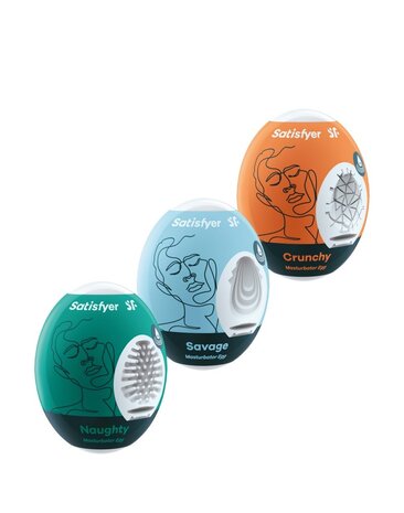 Satisfyer Ensemble d'oeufs de masturbateur (3 pièces) - Naughty, Savage, Crunchy