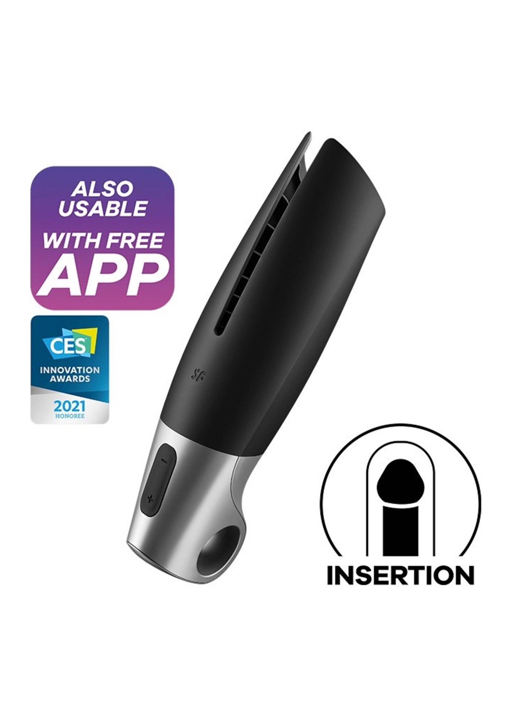 Satisfyer Power Masturbator (avec contrôle par application) - Masturbateur - Noir & Argent