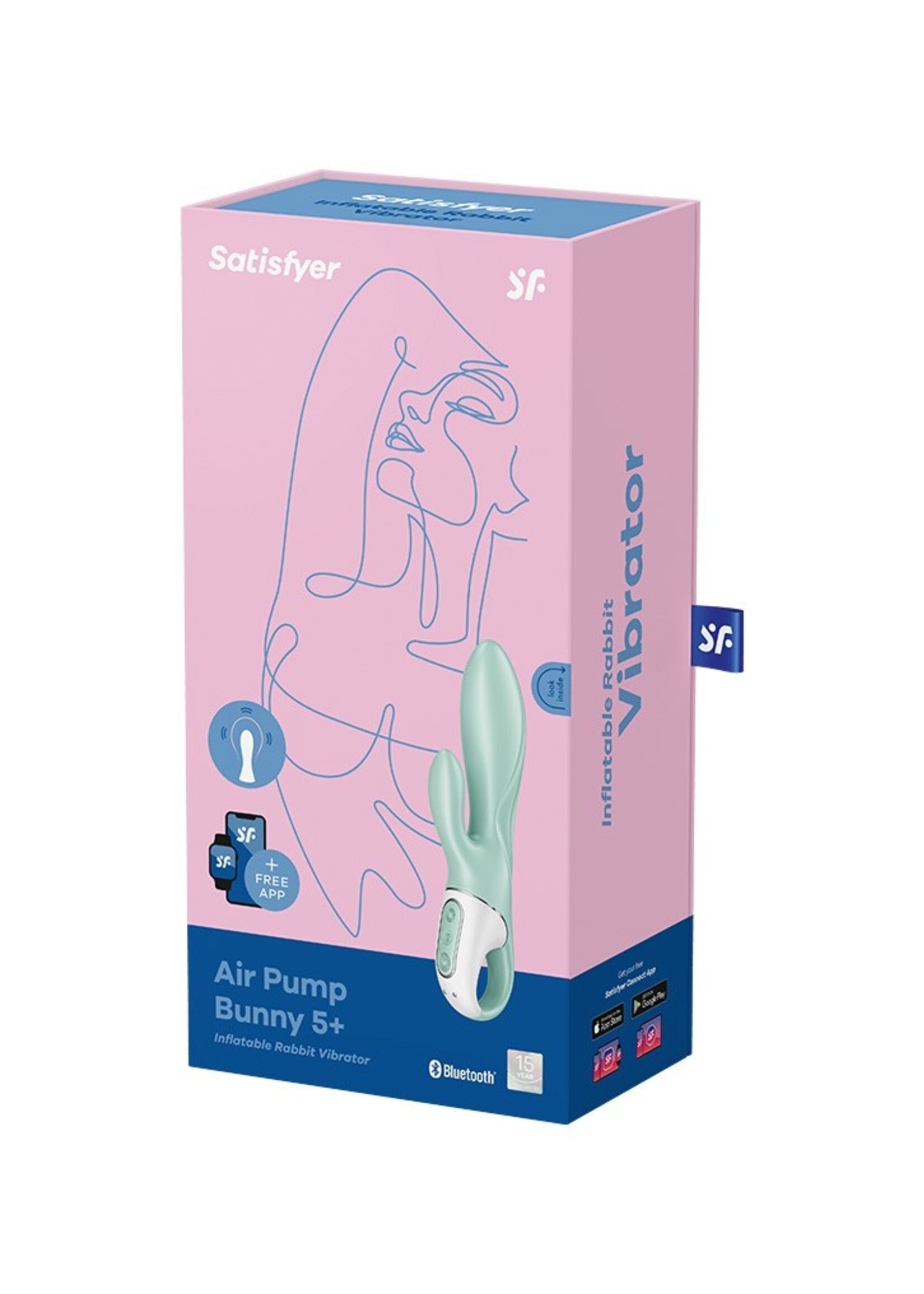 Satisfyer Air Pump Bunny 5+ - Vibromasseur rabbit gonflable (avec contrôle par application) - Menthe
