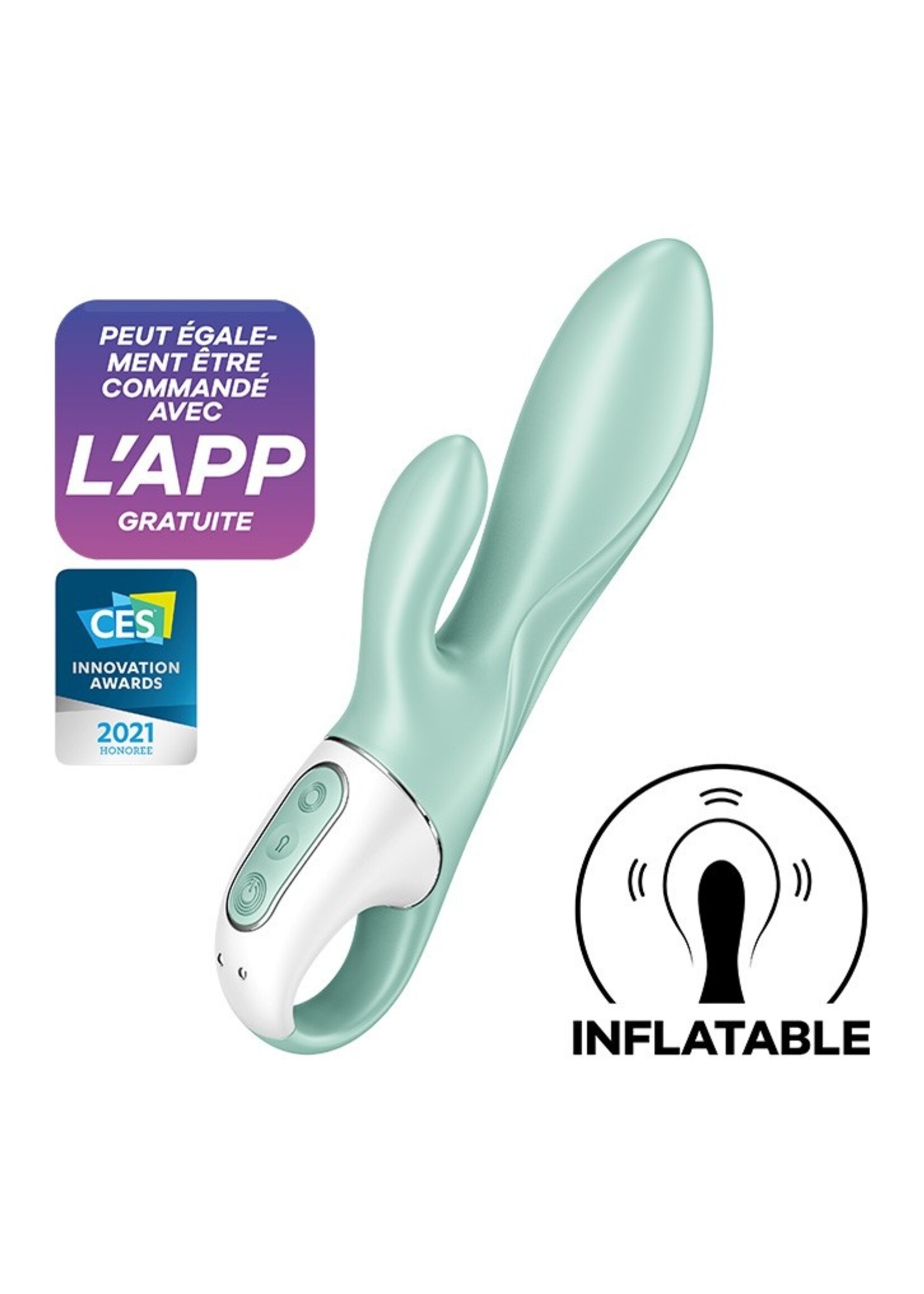 Satisfyer Air Pump Bunny 5+ - Vibromasseur rabbit gonflable (avec contrôle par application) - Menthe