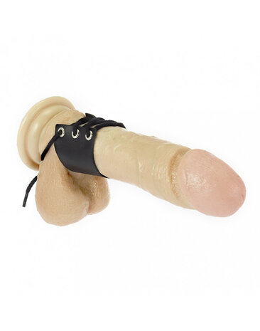 Rimba Bondage Play Leren peniskoker – Kort en verstelbaar met katoenen koord