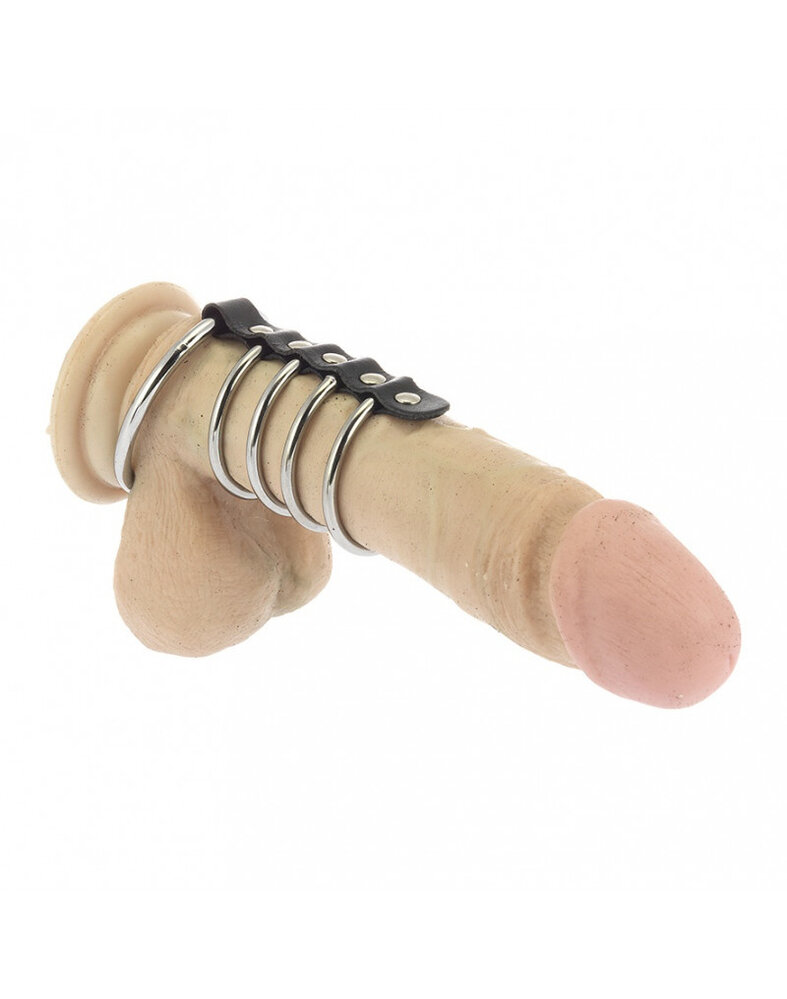 Rimba Bondage Play Rimba cock ring set - 5 metal rings with leather straps | Black Rimba Bondage Play Rimba cock ring set - 5 metal rings with leather straps | Black