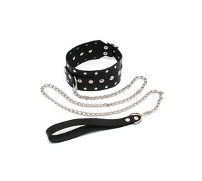 Rimba Bondage Play Halsband met studs en hondenketting, verstelbaar met gesp.