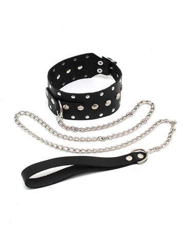 Rimba Bondage Play Collier clouté Rimba avec chaîne pour chien – Ajustable | Cuir véritable, noir Rimba Bondage Play Collier clouté Rimba avec chaîne pour chien – Ajustable | Cuir véritable, noir