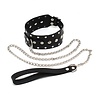 Rimba Bondage Play Nieten-Halsband mit Hundekette – Verstellbar | Echtleder, Schwarz